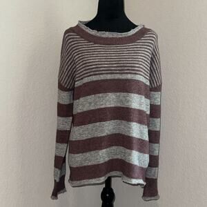 Sunday In Brooklyn Alana Sweater Women's Medium Maroon Gray Striped Long Sleeve